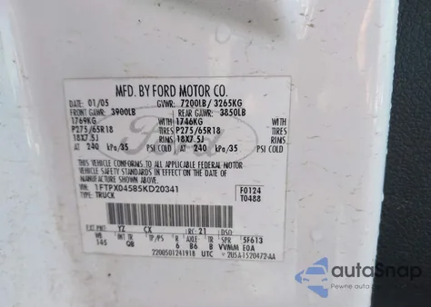 2005 Ford F-150 Fx4/Xlt z USA, uszkodzony, nr VIN 1FTPX04585KD20341